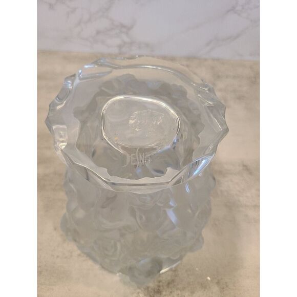 Vintage Desna Czech Semi Frosted Crystal Cherubs & Floral Vase 7.25" Tall EUC - Picture 12 of 13